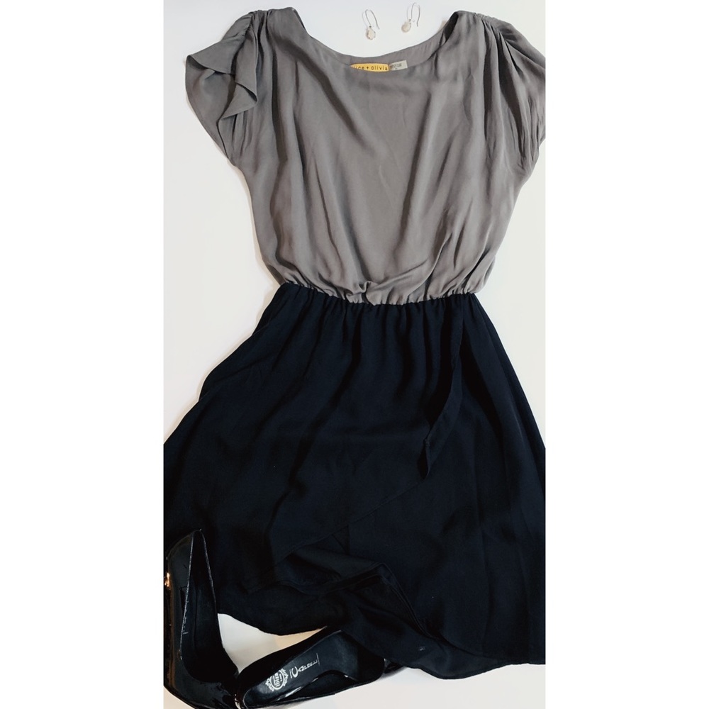Alice+Olivia Grey and black chiffon dress